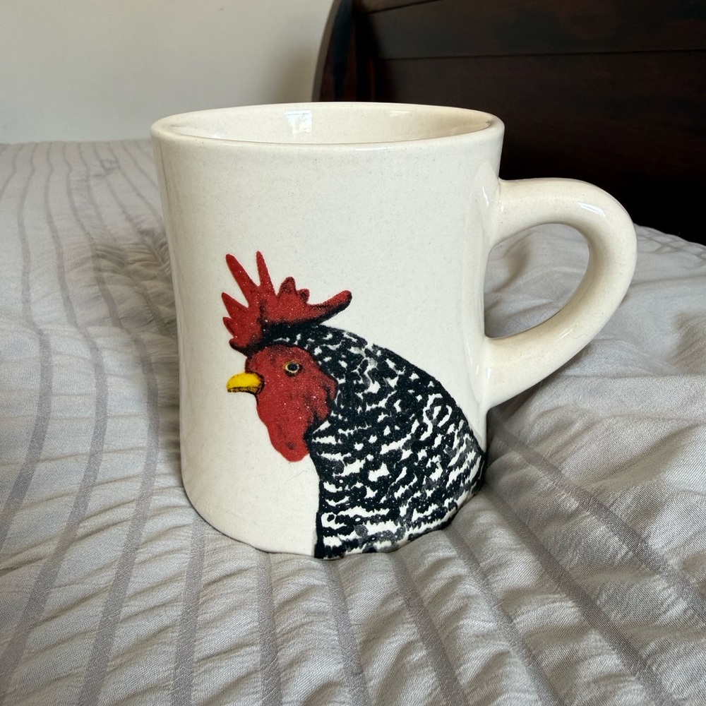 Coffee Mug No Mark Handmade Heavy Cute Chicken Barred Rock Hand Painted Cup